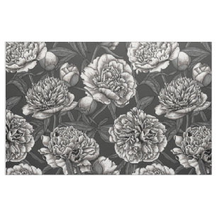 Tela Flores de peonía blanca en gris oscuro