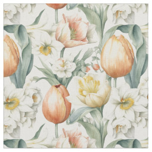 Tela Flores de primavera Tulipanes Tejidos de patrón de