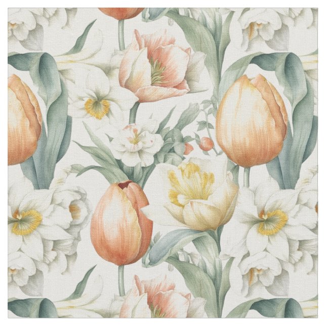 Tela Flores de primavera Tulipanes Tejidos de patrón de (De cerca)
