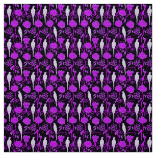 TELA FLORES DE PURPLE NEGRO ART DECO, PARROS BLANCOS