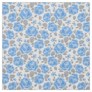 Tela Flores de rosa azul. Patrón de acuarela