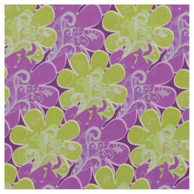Tela Flores decorativas (verde y violeta) (De cerca)