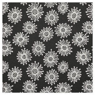 Tela Flores dibujadas a mano - Blanco sobre negro
