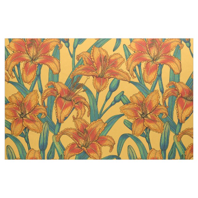 Tela Flores diurnas, azules y amarillas ("Cuarto gordo" (fat quarter))