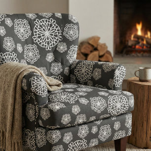 Tela Flores elegantes de manala blanca y negra