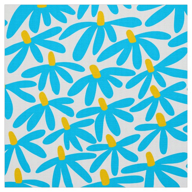 Tela Flores Estilizadas - Azul Cielo, Ámbar y Blanco (Retal)