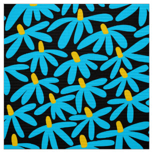 Tela Flores estilizadas: azul cielo, ámbar y negro