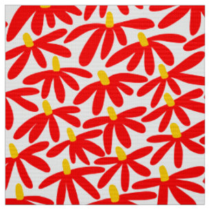Tela Flores estilizadas: rojo, ámbar y blanco