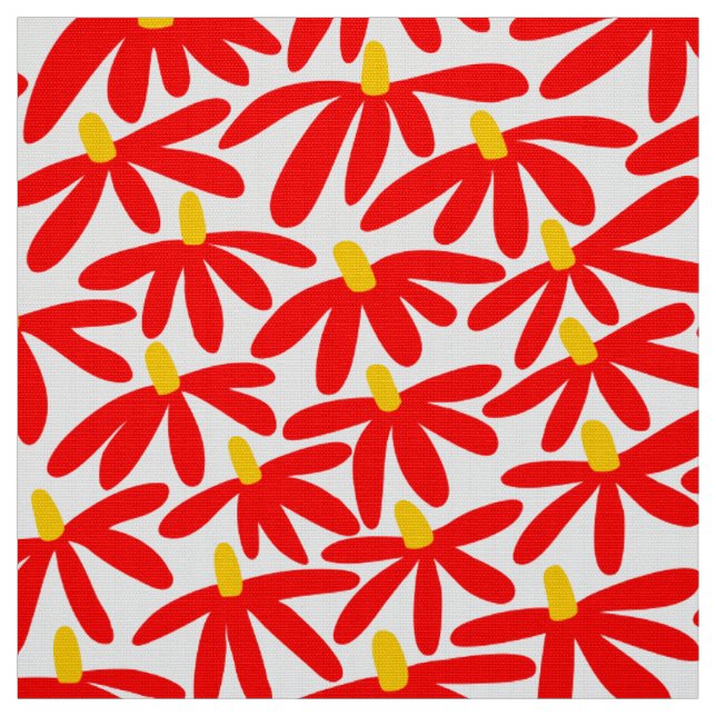 Tela Flores estilizadas: rojo, ámbar y blanco (Retal)