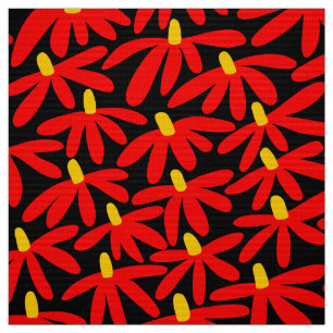 Tela Flores estilizadas - Rojo, Ámbar y Negro