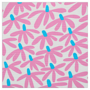 Tela Flores estilizadas: rosa, azul cielo y blanco