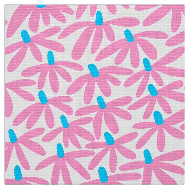 Tela Flores estilizadas: rosa, azul cielo y blanco (Retal)