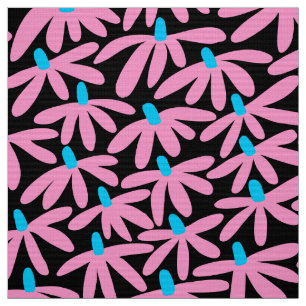 Tela Flores estilizadas: rosa, azul cielo y negro