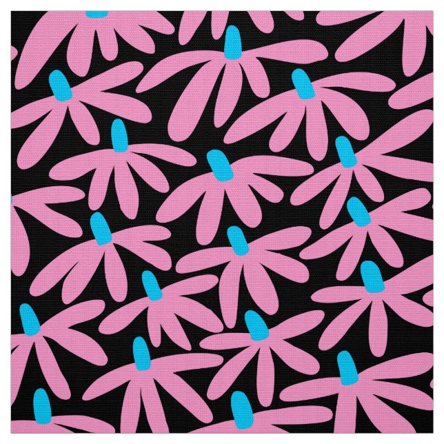 Tela Flores estilizadas: rosa, azul cielo y negro (Retal)