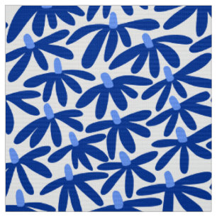 Tela Flores estilizadas: tonos azules y blancos