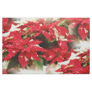 Tela Flores festivas rojas y blancas de poinsettias