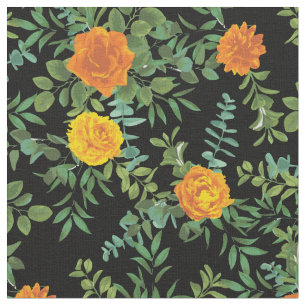 Tela Flores florales de Rosas negros naranjas