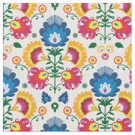 Tela Flores folclóricas sobre blanco