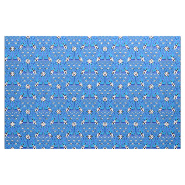 Tela flores geométricas blancas de 6 puntos sobre azul ("Cuarto gordo" (fat quarter))