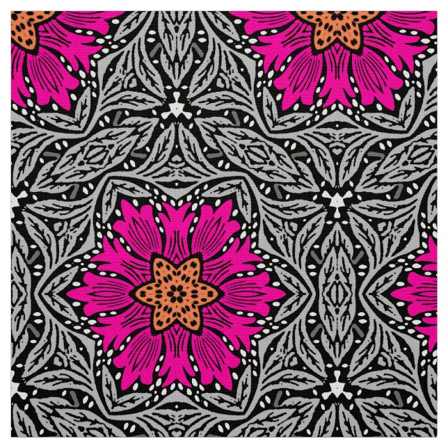 Tela Flores geométricas - rosa y gris de la fucsia (Retal)
