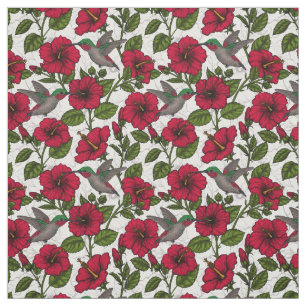 Tela Flores hibiscus y colibríes