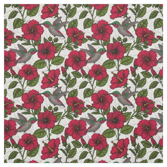 Tela Flores hibiscus y colibríes (Retal)