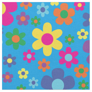 Tela Flores hippie coloridas de los años 70