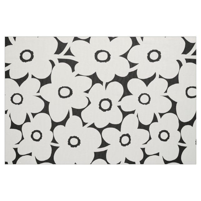 Tela Flores intrépidas - blanco en negro ("Cuarto gordo" (fat quarter))