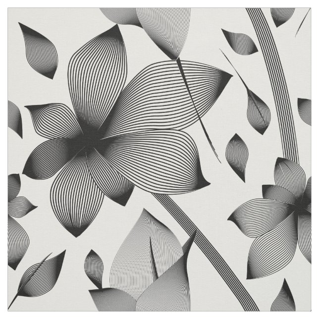 Tela Flores lineales en blanco y negro (Retal)