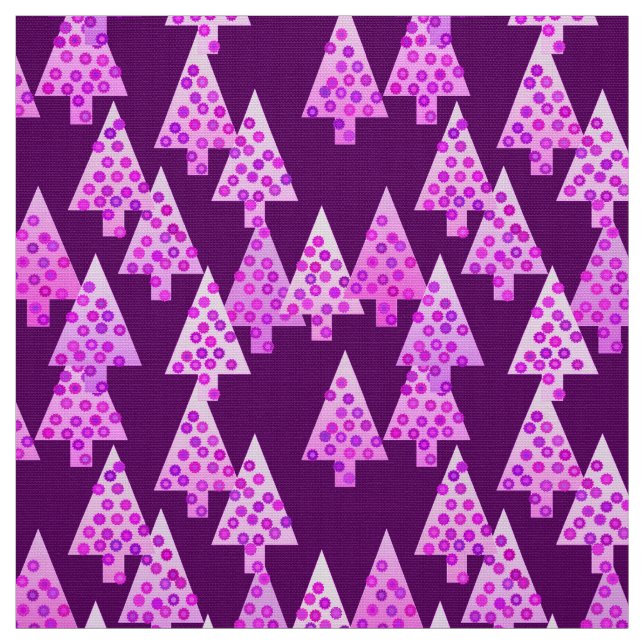 Tela Flores modernas árboles de Navidad - amethyst mora (Retal)