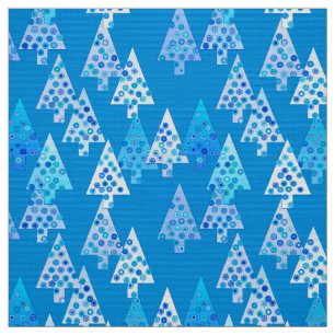 Tela Flores modernas árboles de Navidad - azul ceruleño