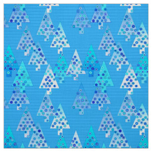 Tela Flores modernas árboles de Navidad - azul cielo