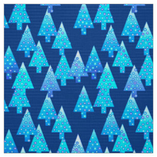 Tela Flores modernas árboles de Navidad - azul profundo