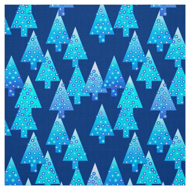 Tela Flores modernas árboles de Navidad - azul profundo (Retal)