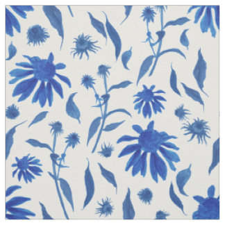 Tela Flores modernas de cono azul índigo en blanco