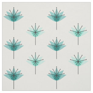 Tela Flores modernas de mediados del siglo XX Turquesa