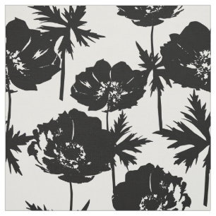 Tela Flores negras, blancas, monocromas