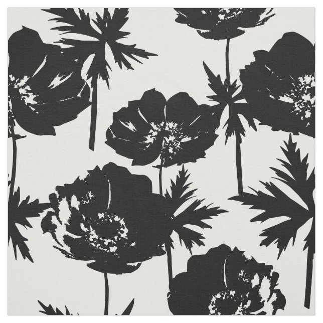 Tela Flores negras, blancas, monocromas (Retal)