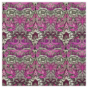 Tela FLORES, PÁCOCOS Y DRAGONES, Blanco BLack Rosa