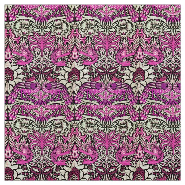 Tela FLORES, PÁCOCOS Y DRAGONES, Blanco BLack Rosa (Retal)