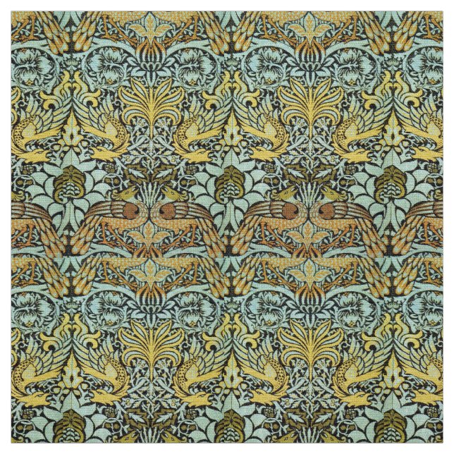 Tela FLORES, PÁCOCOS Y DRAGONES, Gris Marrón Amarillo (Retal)