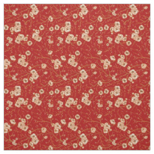 Tela Flores pequeñas con estampado rojo