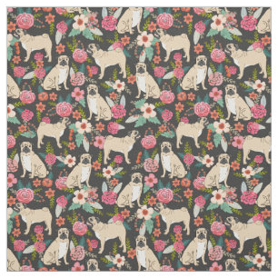 Tela Flores Pug Flores tejido de diseño