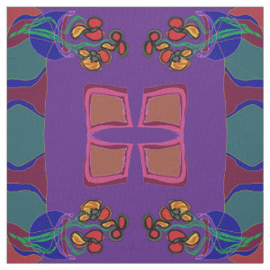 Tela Flores púrpura/ verde /naranja /amarillo>Tejido