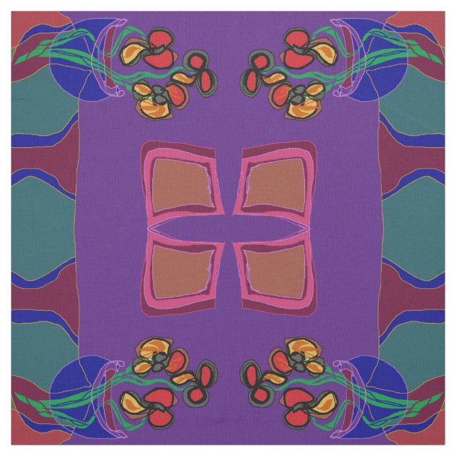 Tela Flores púrpura/ verde /naranja /amarillo>Tejido (Retal)