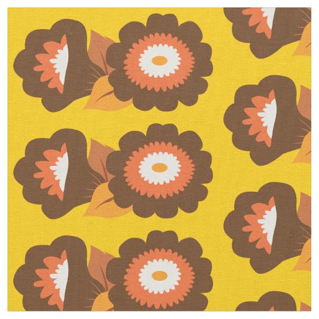 Tela Flores Retro Brown (De cerca)