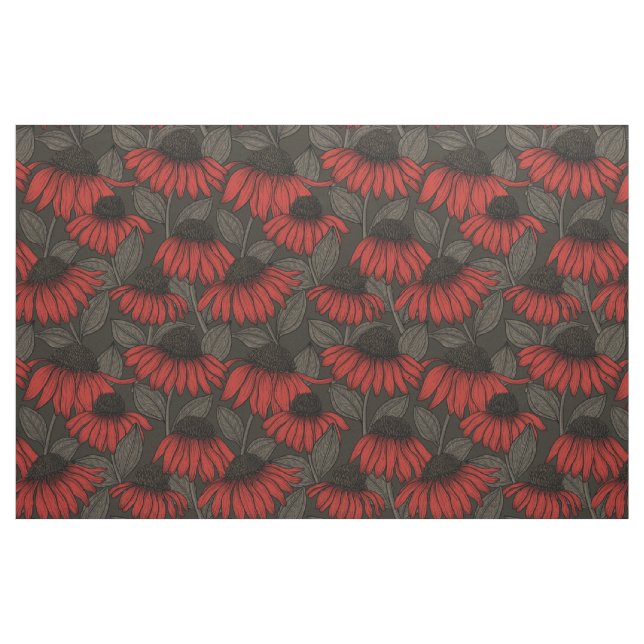Tela Flores rojas en marrón ("Cuarto gordo" (fat quarter))