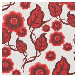 Tela Flores rojas/hojas rojas/arte folclórico 2