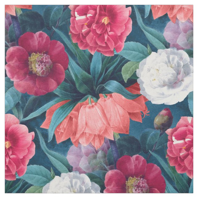 Tela Flores rojas, rosadas y blancas y lirio (Retal)