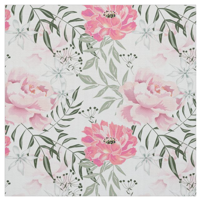 Tela Flores rosa rosadas de peonis (Retal)